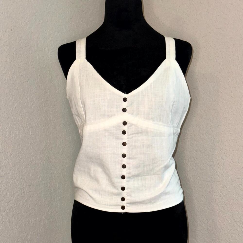 Love Notes Blouse Top Womens Large White‎ Cotton Smocked Classic V-Neck NEW NWT